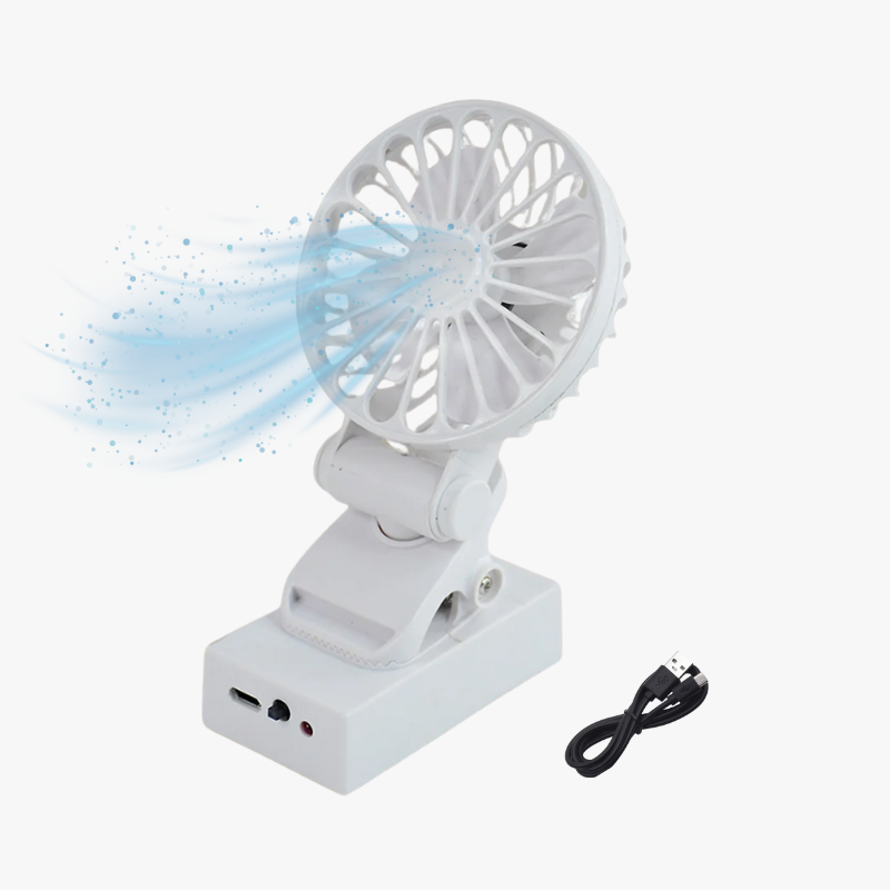 Rechargeable White Mini Clip-On Desk Fan With Solar Pannel – 1 Pcs