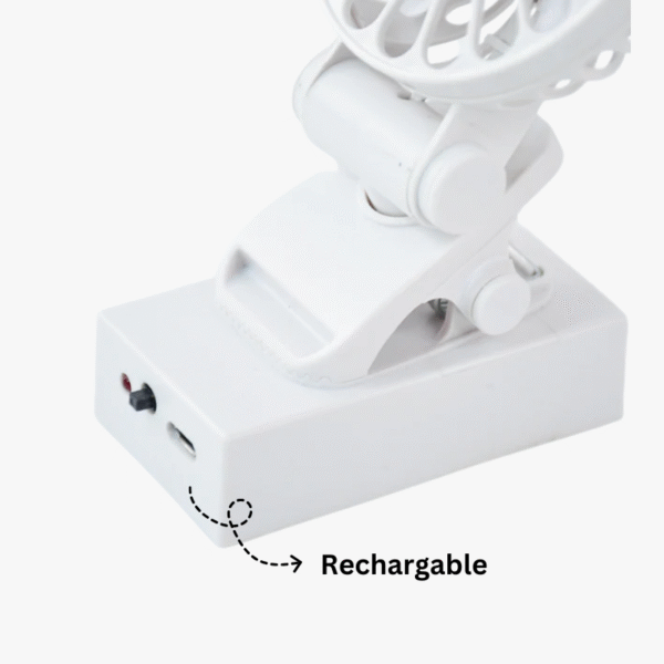 Rechargeable White Mini Clip-On Desk Fan With Solar Pannel - 1 Pcs - Image 2