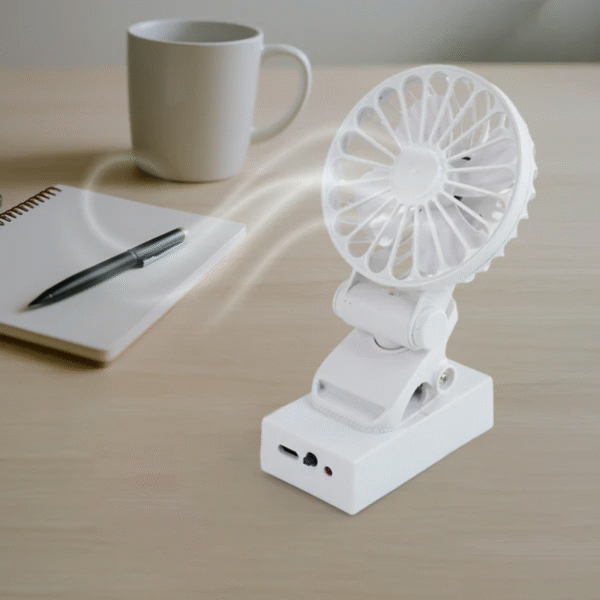 Rechargeable White Mini Clip-On Desk Fan With Solar Pannel - 1 Pcs - Image 3