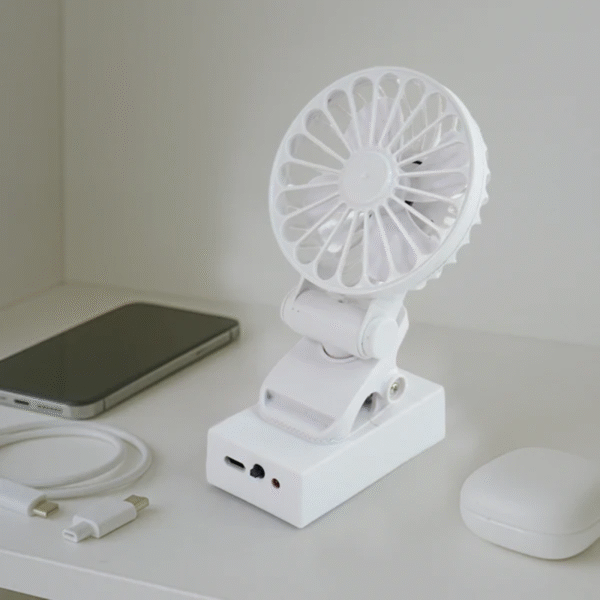 Rechargeable White Mini Clip-On Desk Fan With Solar Pannel - 1 Pcs - Image 4