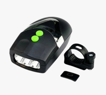 Bicycle LED Headlight with Horn – 3 LED Beams | 3 Sound Sirens | ABS Body | Detachable Mount