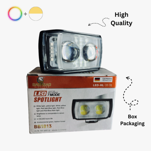 BB1813 Dual-Lens Fog Light – White/Yellow/RGB 6 Mode LED for Cars, Bikes & Scooters