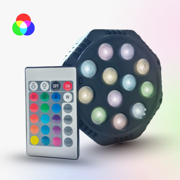 12-LED Multicolor RGB Remote-Controlled Par Light Lamp – Perfect for Parties & Events