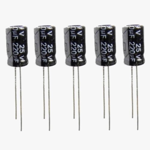 220uF 25V Polarized Electrolytic Capacitor – Pack of 5