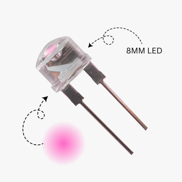 Pink LED-8mm Crystal Transparent - 5 Pcs Pack - Image 2