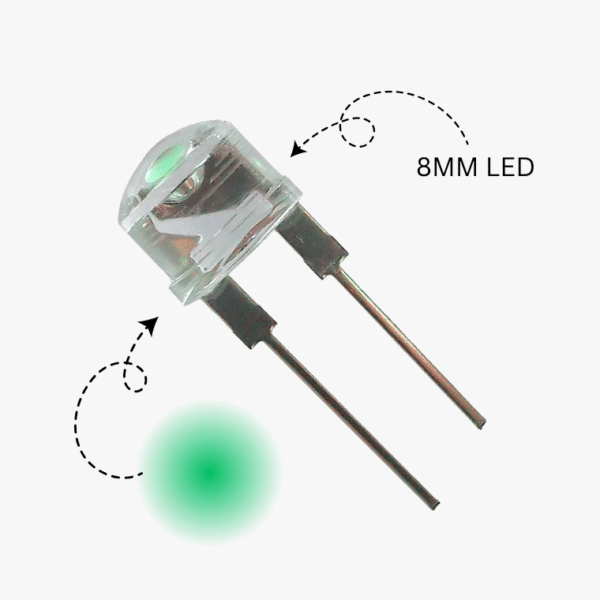 Green LED-8mm Crystal Transparent - 5 Pcs Pack - Image 2