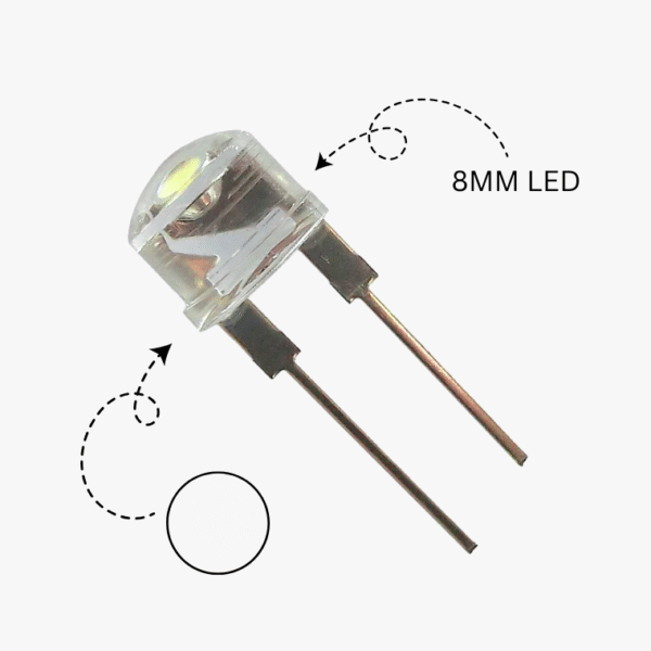 White LED-8mm Crystal Transparent - 5 Pcs Pack - Image 2
