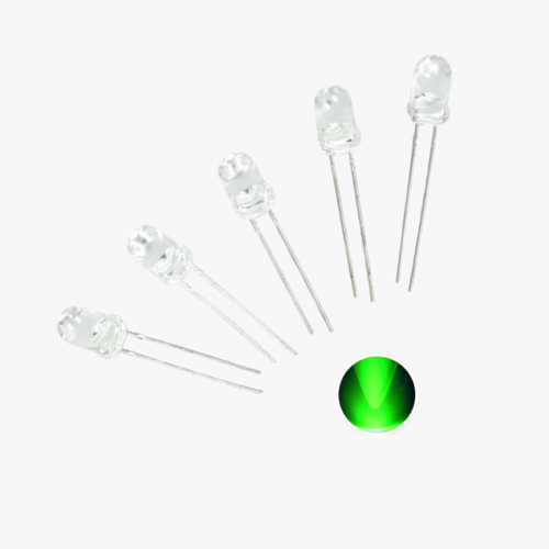 Green LED-5mm Crystal Transparent – 5 Pcs Pack