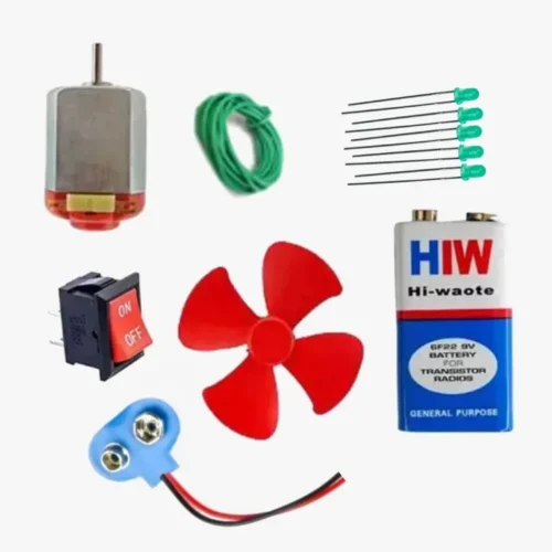 5V DC Motor Kit, Mini Fan Blade, Switch, Wire, 9v Battery, Connector and LED Beginners Electronic Mini Kit