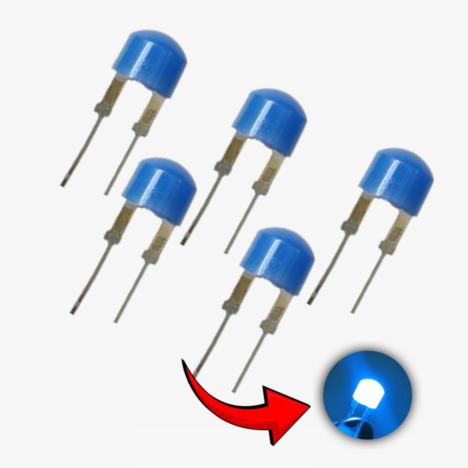 Diffused Blue LED-8MM Crystal Transparent - 5 Pcs Pack