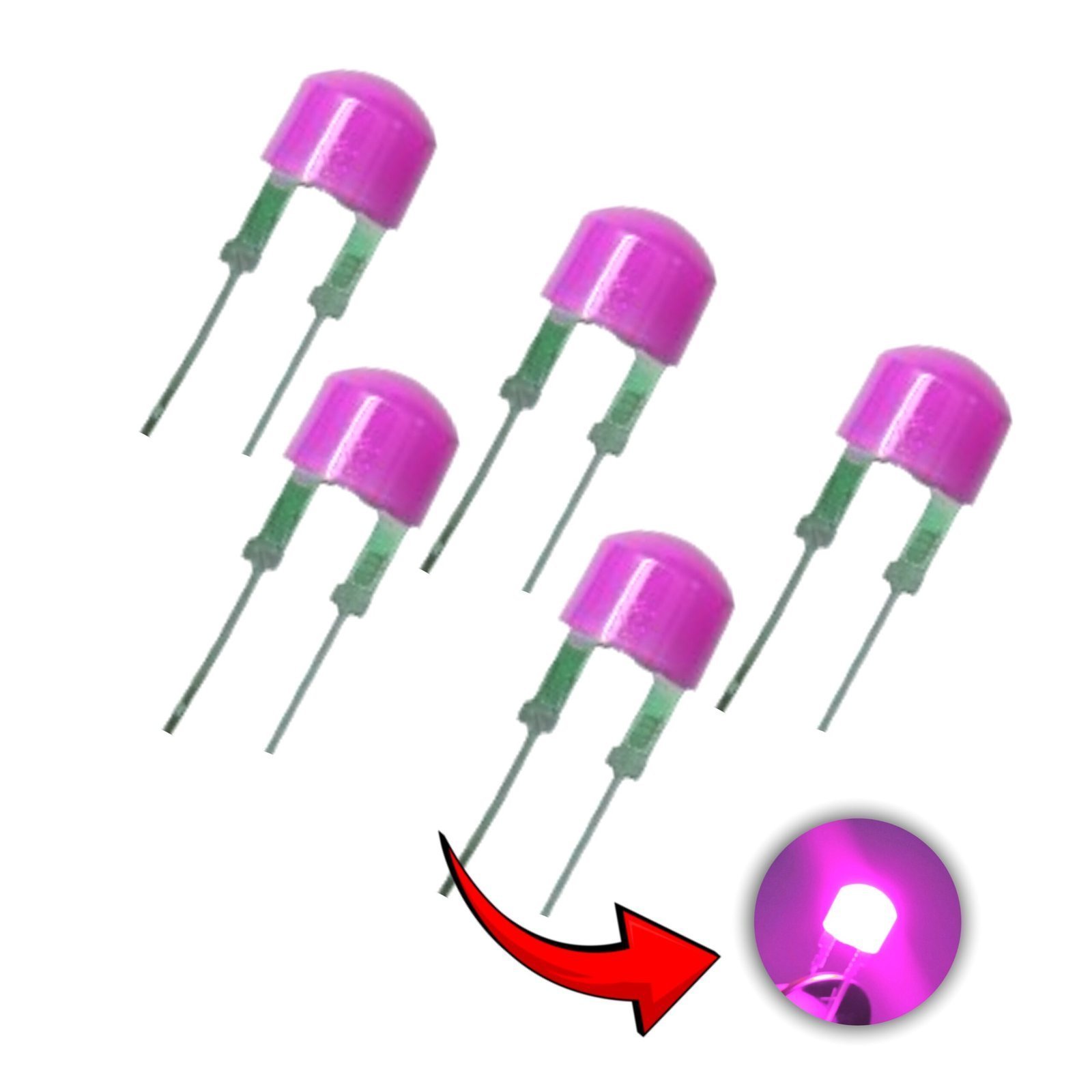 Diffused Pink LED-8MM Crystal Transparent - 5 Pcs Pack