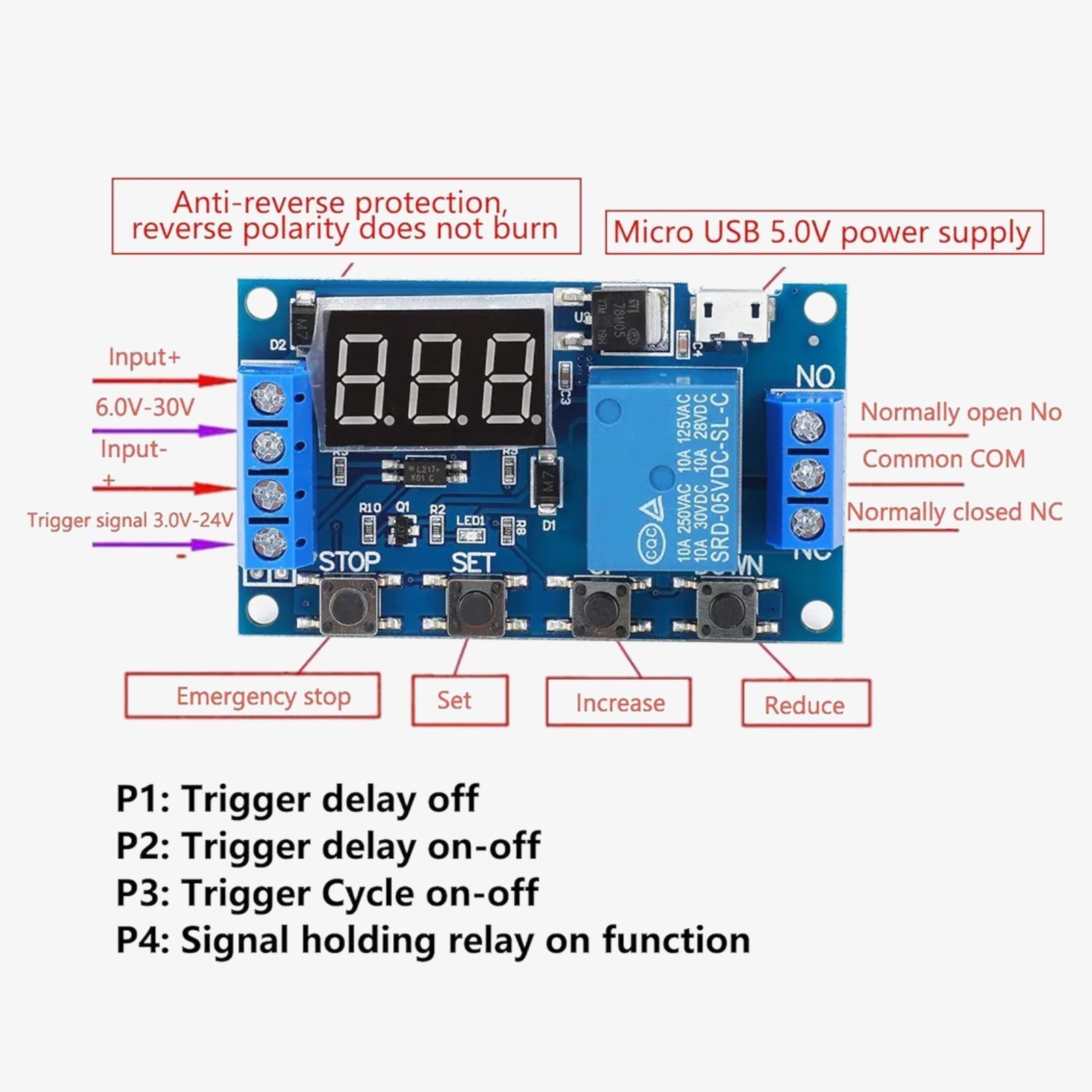 5V Micro USB Relay Module – Normally Open, 5A Current Rating - Image 4