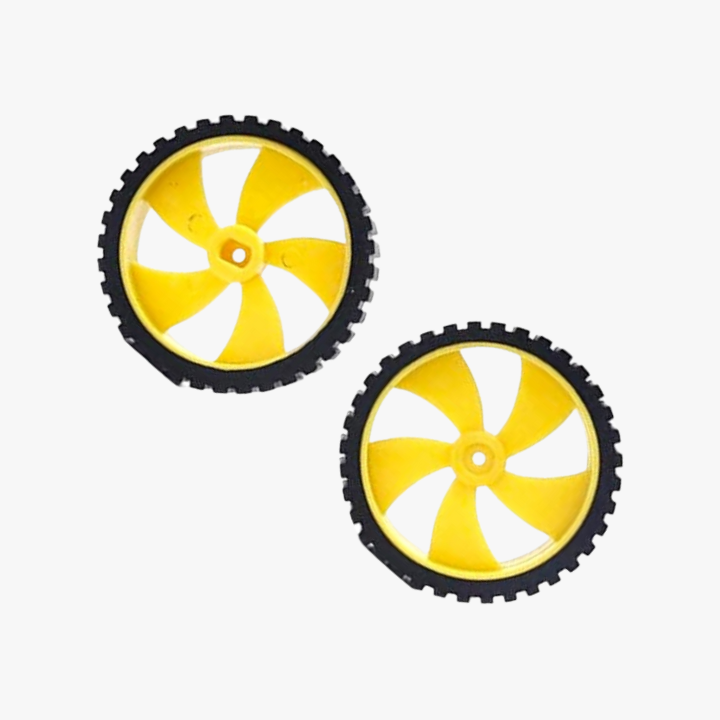 45mm x 11mm Hard Plastic Build Rubber Cover Yellow Toy Car Wheels (Pack of 2)
