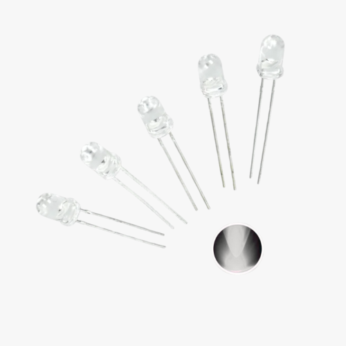White Transparent Crystal LED-5mm - 5 Pcs Pack
